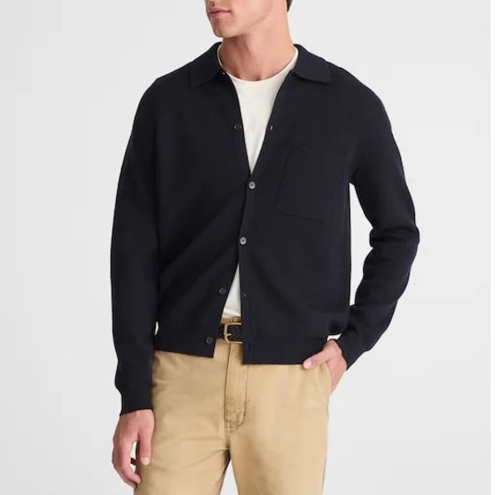 Madewell Men's Collared Merino Wool Cardigan Dark Indigo Size Medium NWT